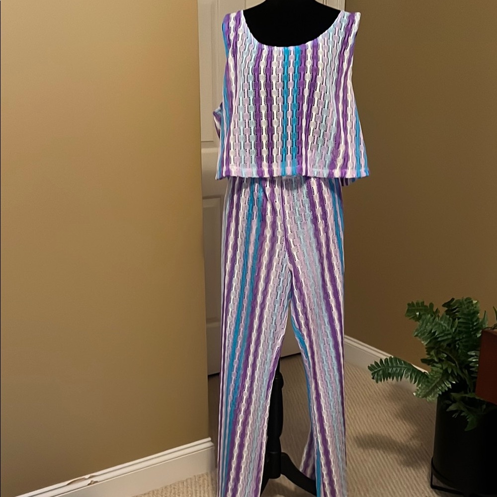 Purple and Blue Striped Jumpsuit with Relaxed Fit